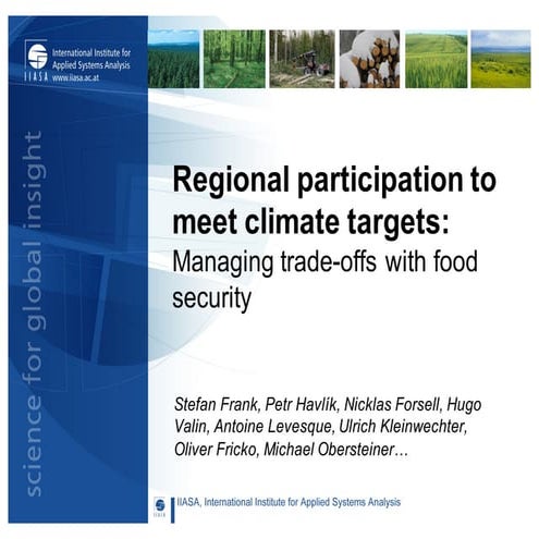 Regional participation to meet climate targets: Managing trade-offs with food...