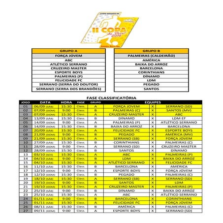 II Copa do Povo 2014  - Tabela de Jogos
