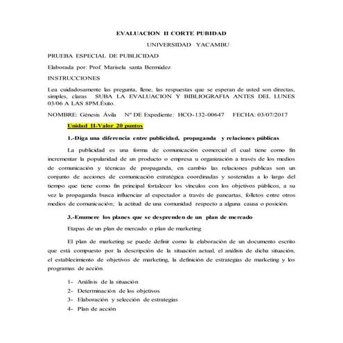 Ii corte evaluacion genesis avila