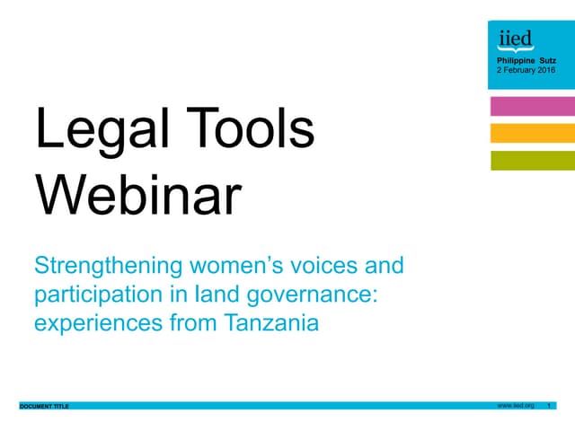 Legal tools webinar on 'Strengthening women’s voices and participation in lan...
