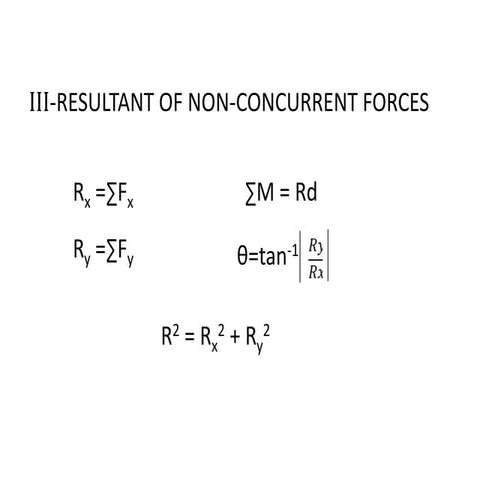 III -  resultant of non-concurrent forces