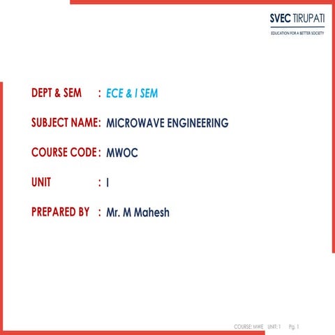 III ECE MWE UNIT i types of waveguides, analysis