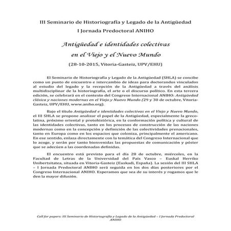 Iii seminario de historiografía y legado de la antigüedad