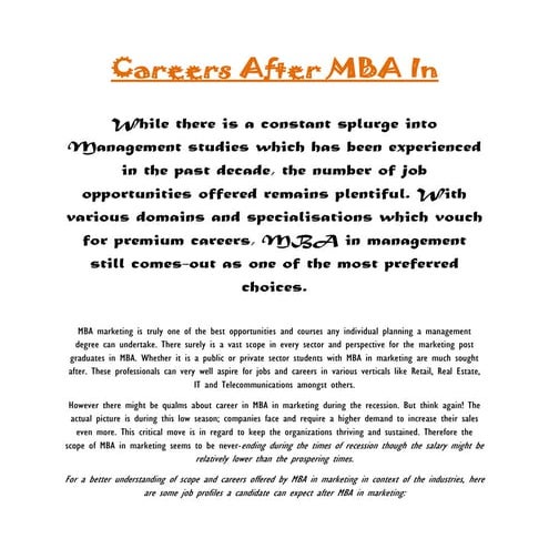 Careers After MBA In Marketing