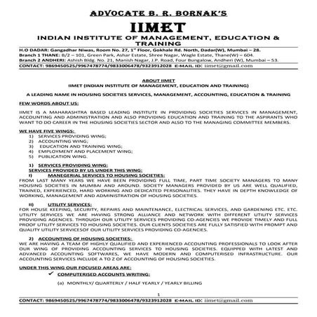 HOUSING SOCIETIES MANAGEMENT, ACCOUNTING, G.D.C.&A. and C.H.M. courses. SOCIE...