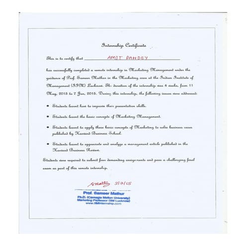 Certified by Prof. Sameer Mathur (IIML)