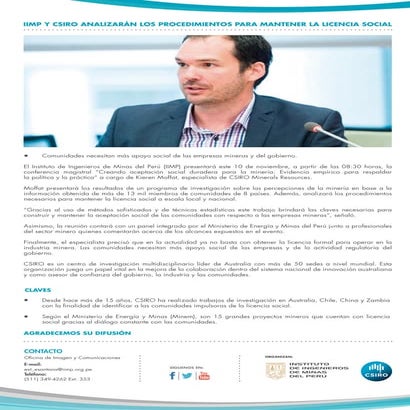 IIMP Y CSIRO analizarán los procedimientos para mantener la licencia social