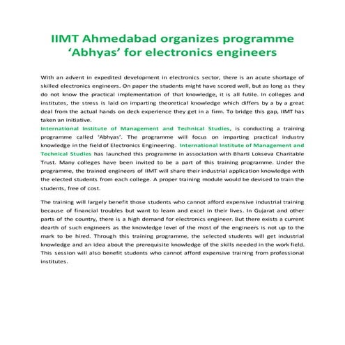 Iimt ahmedabad organizes programme abhyas