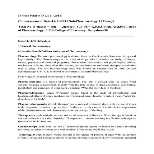 II Pharm D Pharmacology I | PDF