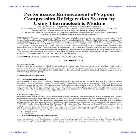Iirdem performance enhancement of vapour compression refrigeration system by ...