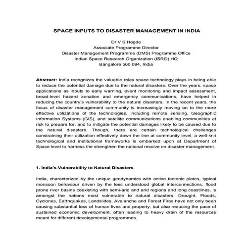 Iirs lecture space inputs to disaster management in india