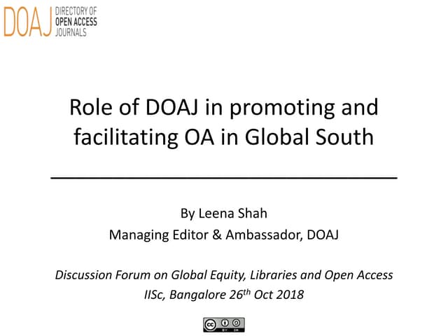 Role of DOAJ in promoting and facilitating OA in Global South