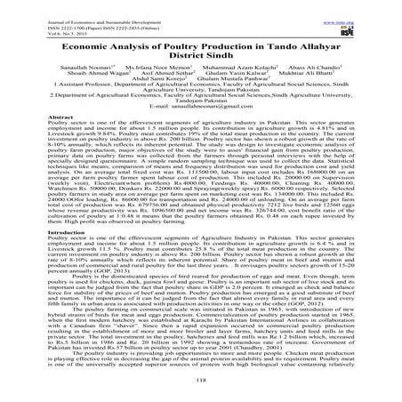 Economic Analysis of Poultry Production in Tando Allahyar PAKISTAN