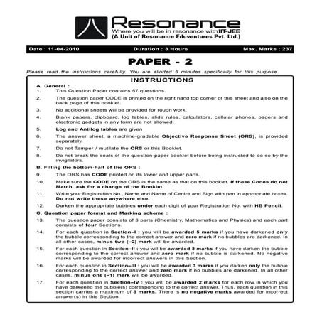 IIT JEE 2010 Solution Paper 2 English
