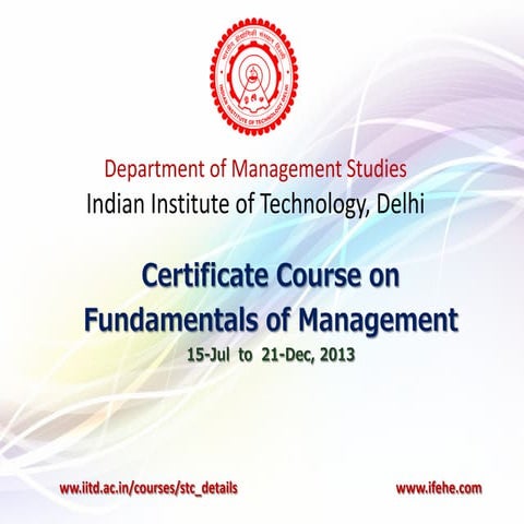 IIT Delhi Certificate Course on Fundamentals of Management