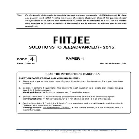 IIT JEE adv-2015 question paper-1, hints & solutions Solved Paper by Prabhat ...