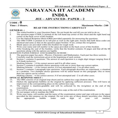 IIT JEE adv-2015 question paper-2, hints & solutions