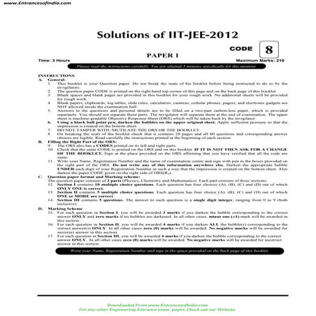 IIT JEE 2012 Solved Paper by Prabhat Gaurav