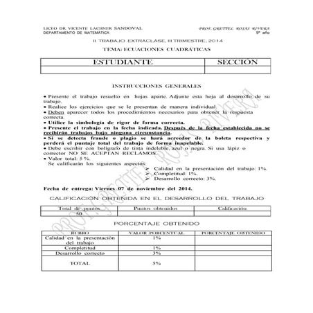 Ii  trabajo  extraclase, iii trimestre, 2014 9º lvls