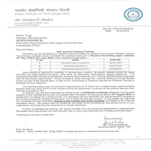 IIT DEHLI students training latter