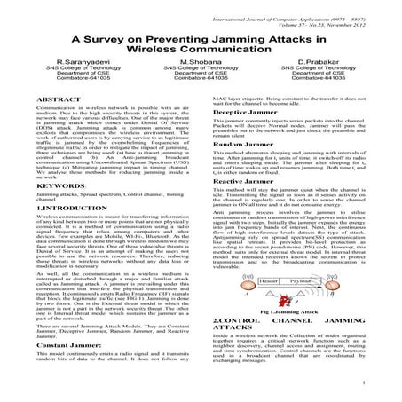 Ij a survey on preventing jamming attacks in wireless communication