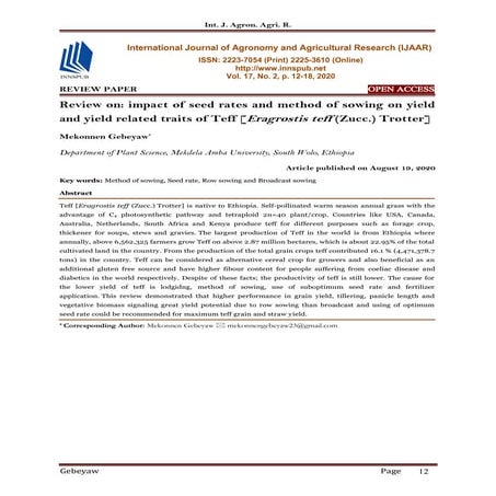 Review on: impact of seed rates and method of sowing on yield and yield relat...