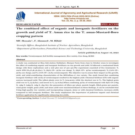 The combined effect of organic and inorganic fertilizers on the growth and yi...