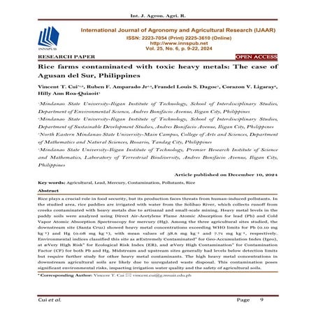 Rice farms contaminated with toxic heavy metals: The case of Agusan del Sur, ...