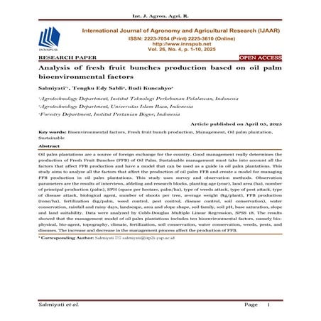 Analysis of fresh fruit bunches production based on oil palm ...