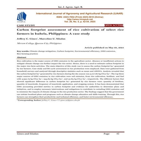 Carbon footprint assessment of rice cultivation of select rice farmers ...