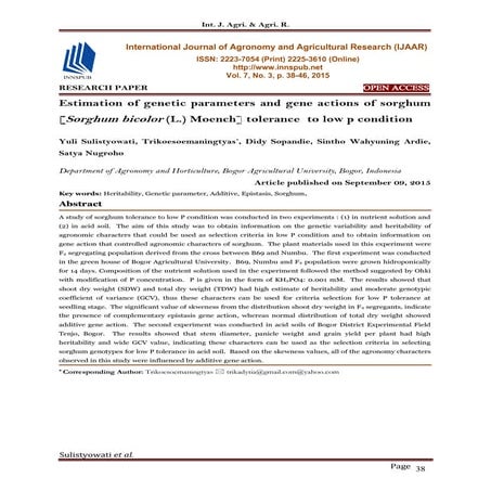 Estimation of genetic parameters and gene actions of sorghum [Sorghum bicolor...