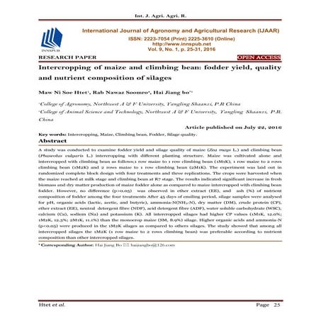 Intercropping of maize and climbing bean: fodder yield, quality and nutrient ...