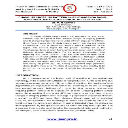 CHANGING CROPPING PATTERN IN PANCHAGANGA BASIN, MAHARASHTRA: A ...