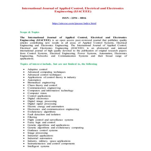 International Journal of Applied Control, Electrical and Electronics Engineer...