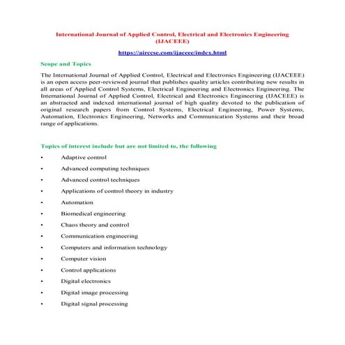 International Journal of Applied Control, Electrical and Electronics Engineer...