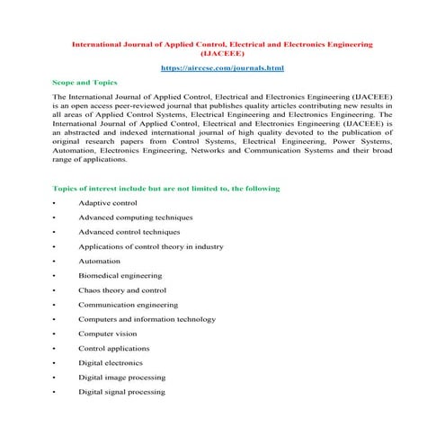 International Journal of Applied Control, Electrical and Electronics Engineer...