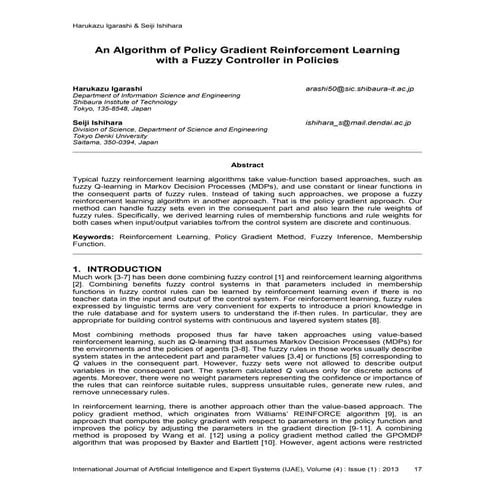An Algorithm of Policy Gradient Reinforcement Learning with a Fuzzy Controlle...