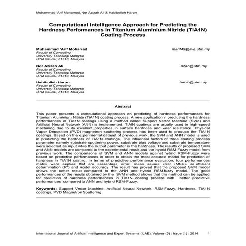 Computational Intelligence Approach for Predicting the Hardness Performances ...