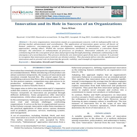 Innovation and its Role in Success of an Organizations