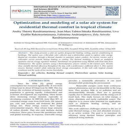Optimization and modeling of a solar air system for residential thermal comfo...