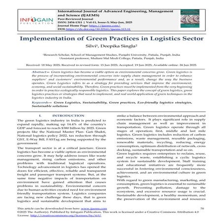 Implementation of Green Practices in Logistics Sector | PDF
