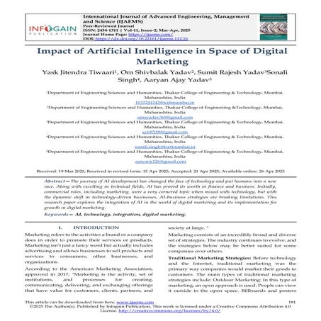 Impact of Artificial Intelligence in Space of Digital Marketing | PDF