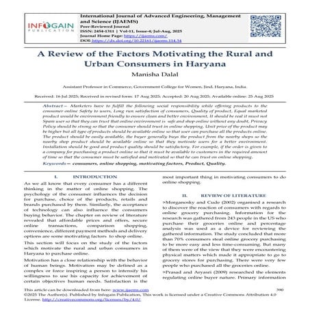 A Review of the Factors Motivating the Rural and Urban Consumers in Haryana