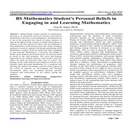 Ijaems apr-2016-25 BS Mathematics Student’s Personal Beliefs in Engaging in a...