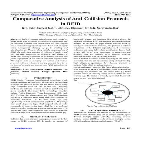 Ijaems apr-2016-35 Comparative Analysis of Anti-Collision Protocols in RFID