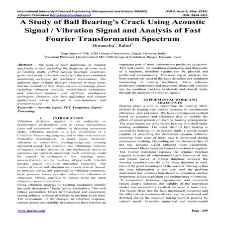 A Study of Ball Bearing’s Crack Using Acoustic Signal / Vibration Signal and ...