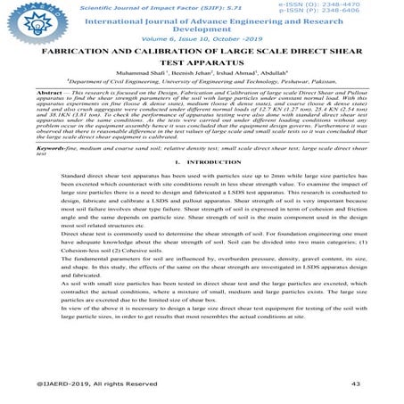 FABRICATION AND CALIBRATION OF LARGE SCALE DIRECT SHEAR TEST APPARATUS