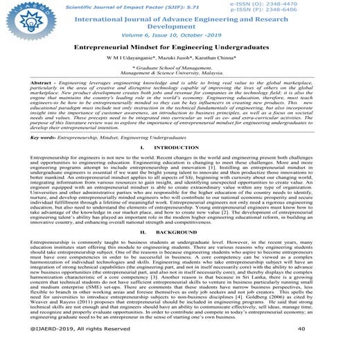 Entrepreneurial Mindset for Engineering Undergraduates