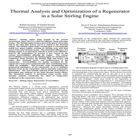 Thermal Analysis and Optimization of a regenerator in a Solar Stirling engine