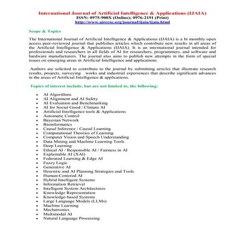 International Journal of Artificial Intelligence & Applications (IJAIA)